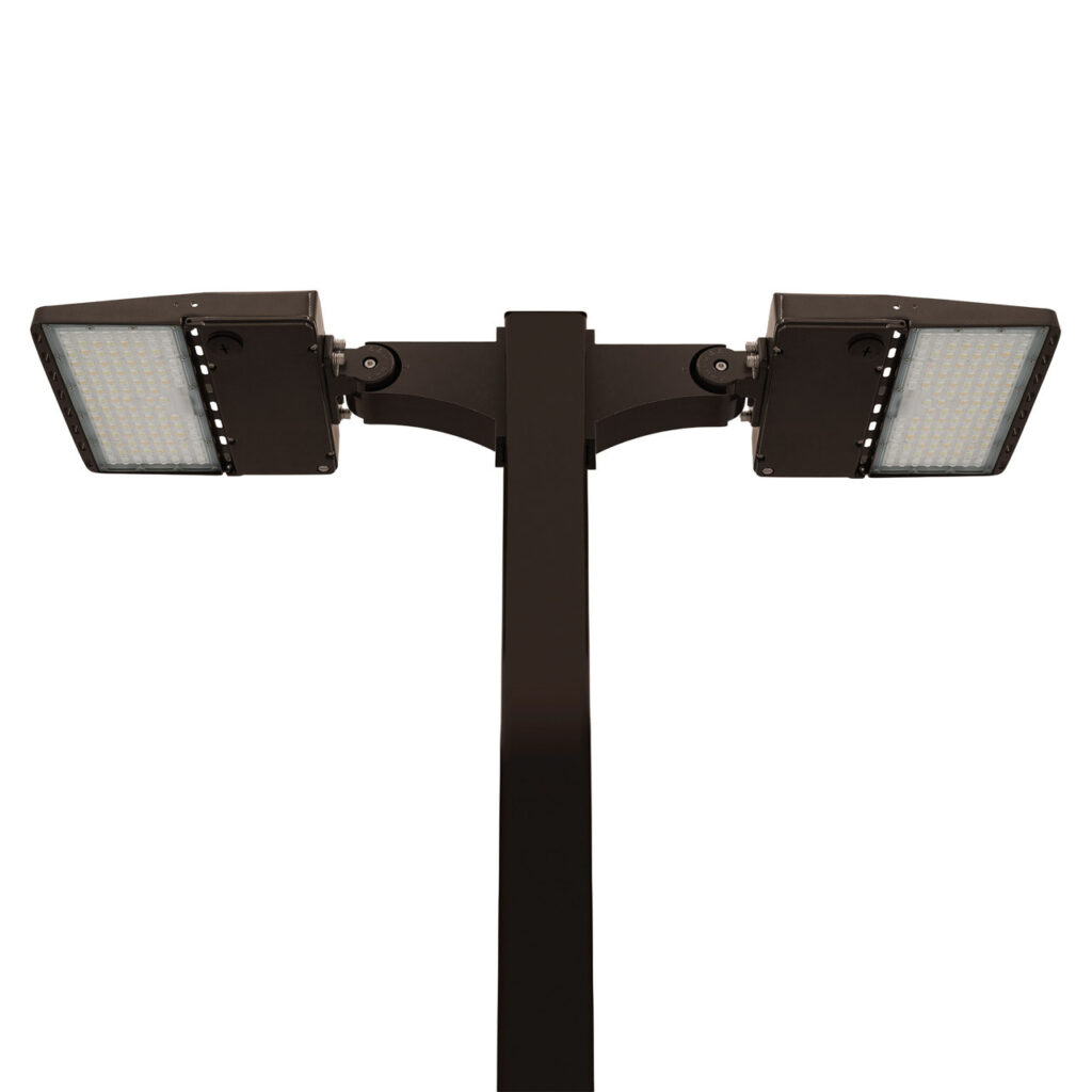 Light Pole Kit with Two LED Area Lights, Selectable Wattage 80/100/120/150 & Color Temperature, 10-25 Foot Pole Height Options