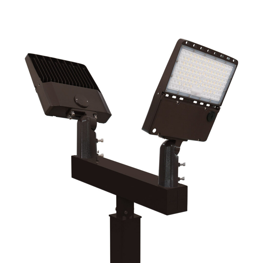 Light Pole Kit with Two Adjustable LED Lights, Selectable Wattage 80/100/120/150 & Color Temperature, 10-25 Foot Pole Height Options