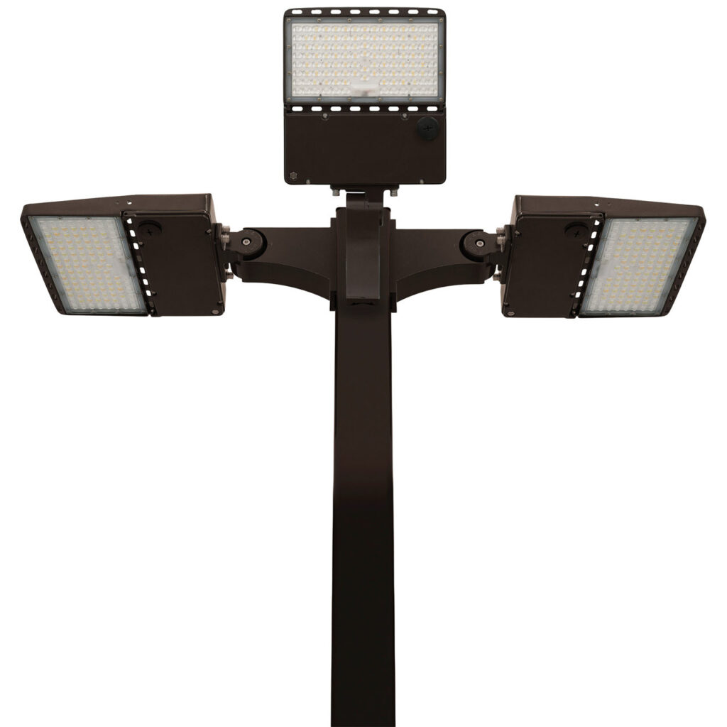 Light Pole Kit with Three LED Area Lights, Selectable Wattage 80/100/120/150 & Color Temperature, 10-25 Foot Pole Height Options