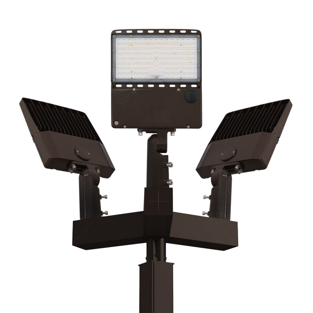 Light Pole Kit with Three Adjustable LED Lights, Selectable Wattage 80/100/120/150 & Color Temperature, 10-25 Foot Pole Height Options