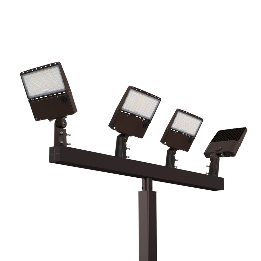 Four-head adjustable LED parking lot light pole kit from Energy Light
