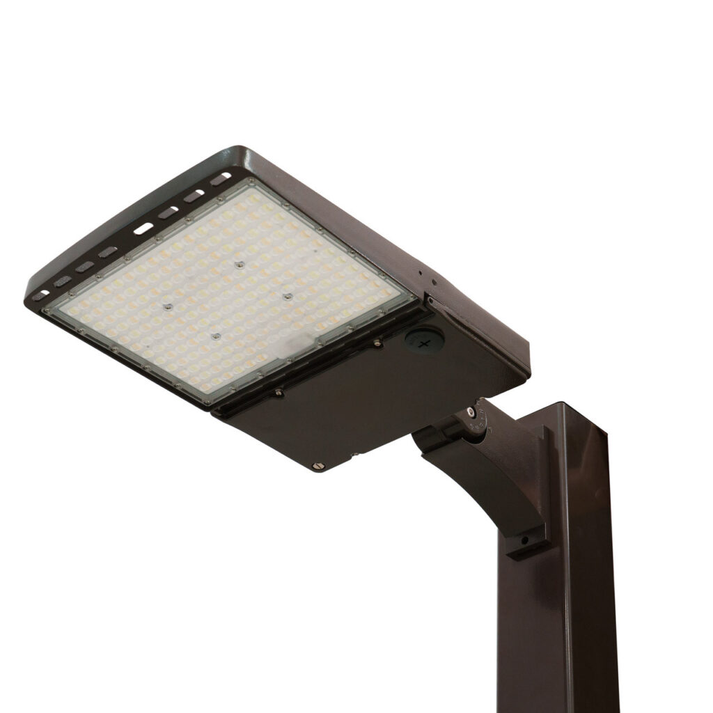 Light Pole Kit with Single LED Area Light, Selectable Wattage 150/200/240/300 & Color Temperature, 20-30 Foot Pole Height Options