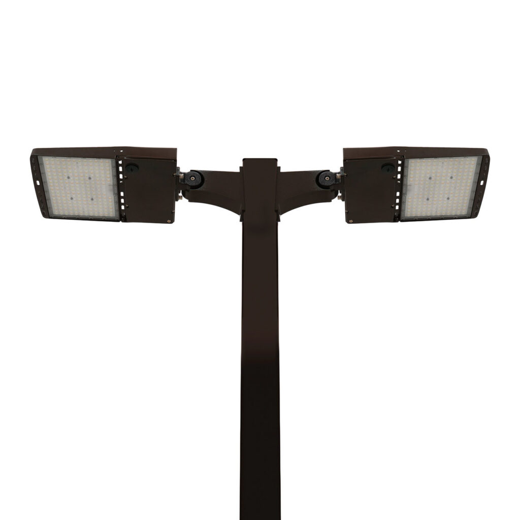 Light Pole Kit with Two Adjustable LED Light, Selectable Wattage 150/200/240/300 & Color Temperature, 20-30 Foot Pole Height Options
