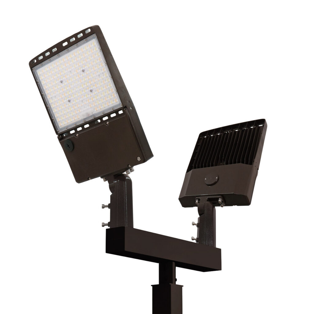 Light Pole Kit with Two Adjustable LED Light, Selectable Wattage 150/200/240/300 & Color Temperature, 20-30 Foot Pole Height Options