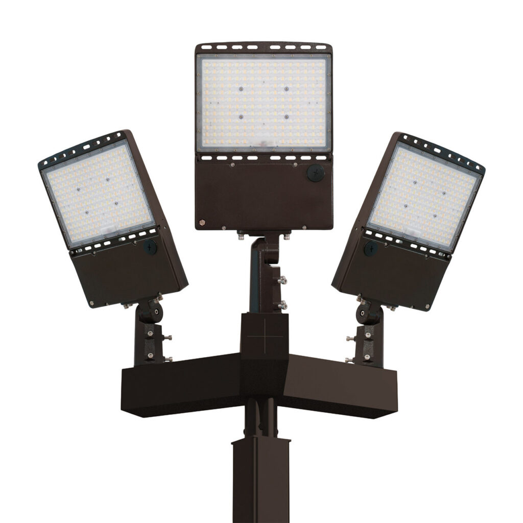 Light Pole Kit with Three Adjustable LED Lights, Selectable Wattage 150/200/240/300 & Color Temperature, 20-30 Foot Pole Height Options