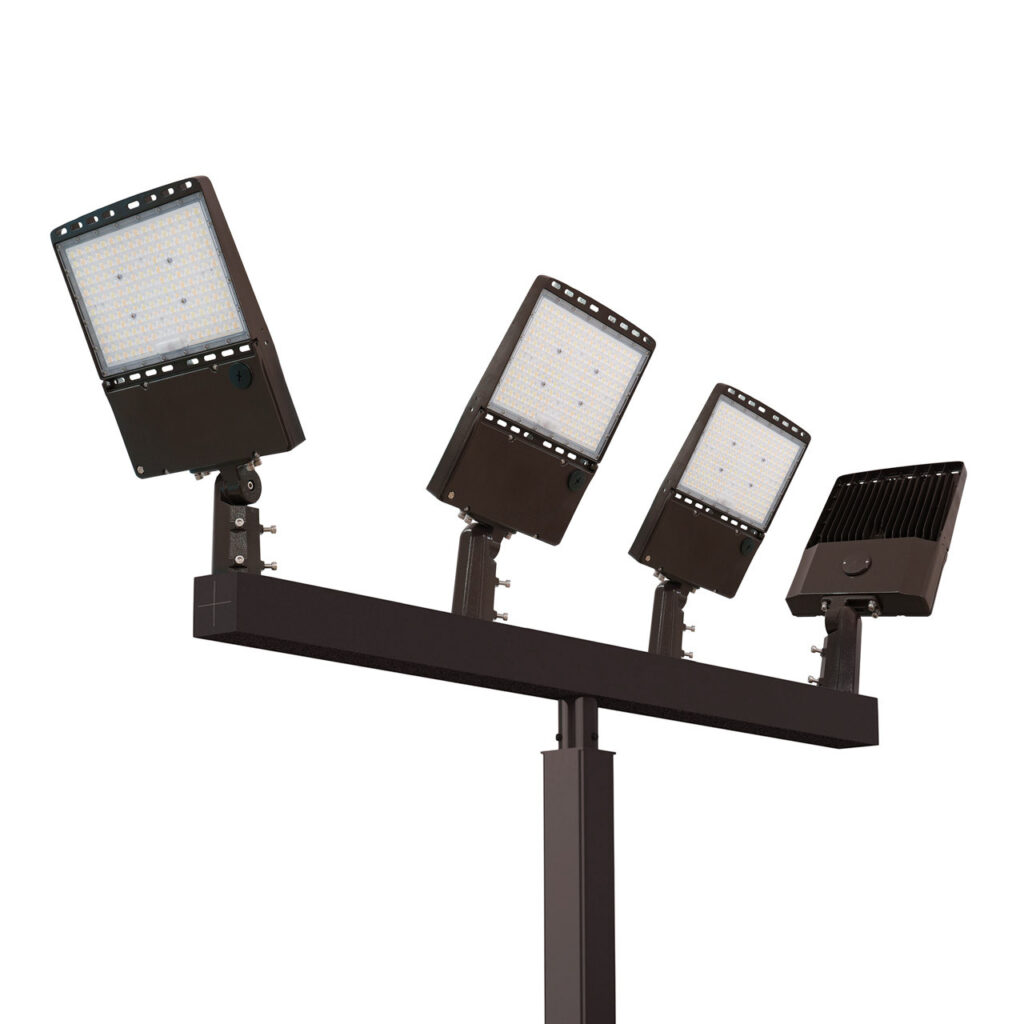 Light Pole Kit with Four Adjustable LED Lights, Selectable Wattage 150/200/240/300 & Color Temperature, 20-30 Foot Pole Height Options