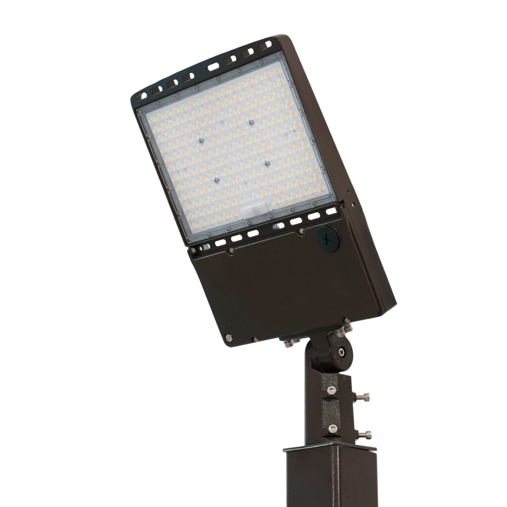 Light Pole Kit with Single Adjustable LED Light, Selectable Wattage 150/200/240/300 & Color Temperature, 20-30 Foot Pole Height Options